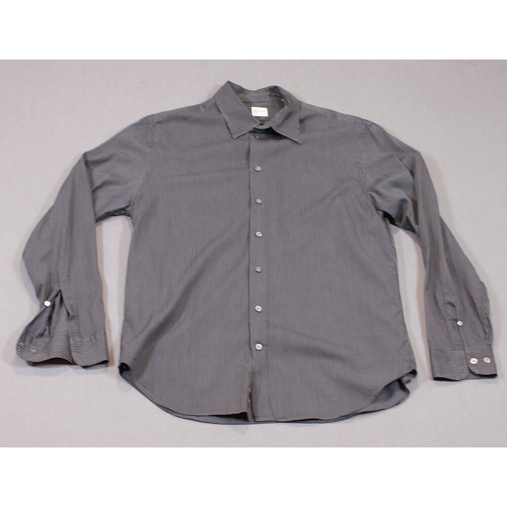 Armani Collezioni Shirt Men Black Striped Long Sleeve Cotton Dress Shirt XL 17.5